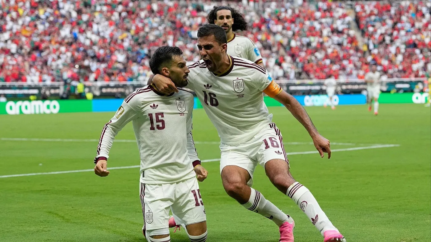 Acción del partido Uruguay contra España en el Mundial 2026