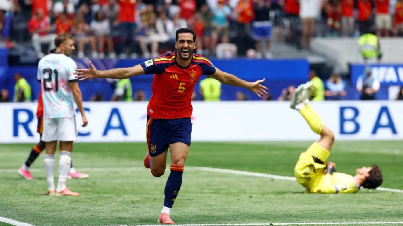 Mikel Merino celebra con España el gol ante Bélgica en el Mundial 2026